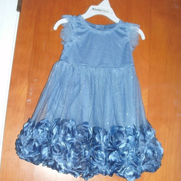 NWT Nannette Kids Elegant Blue Rosette & Tulle Holiday Party Dress Size 2T NEW - Picture 1 of 2